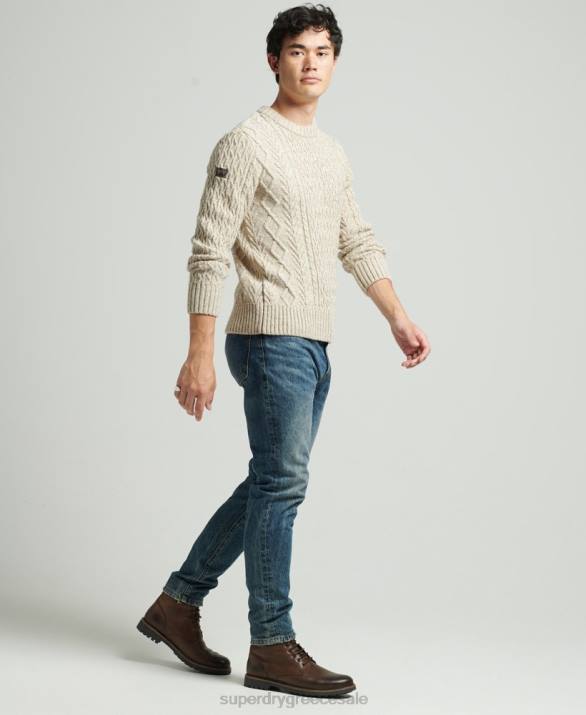 jacob cable crew jumper άνδρες είδη ένδυσης μπεζ Superdry L02L5252