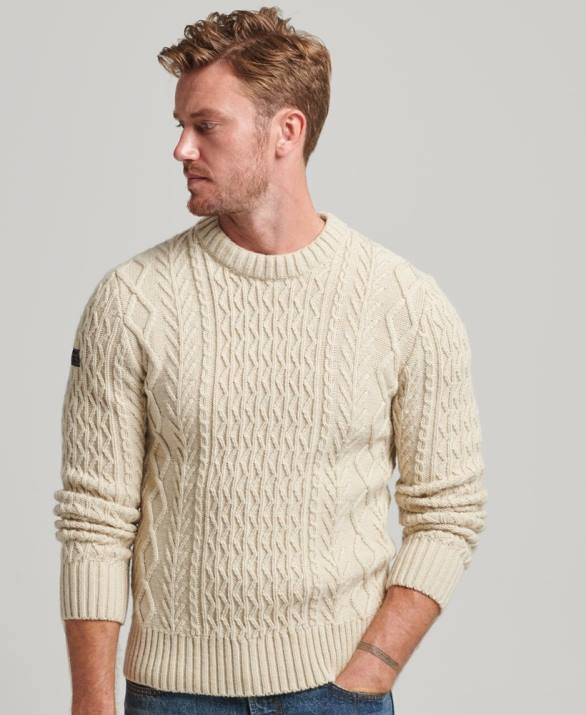 jacob cable crew jumper άνδρες είδη ένδυσης κρέμα Superdry L02L5255