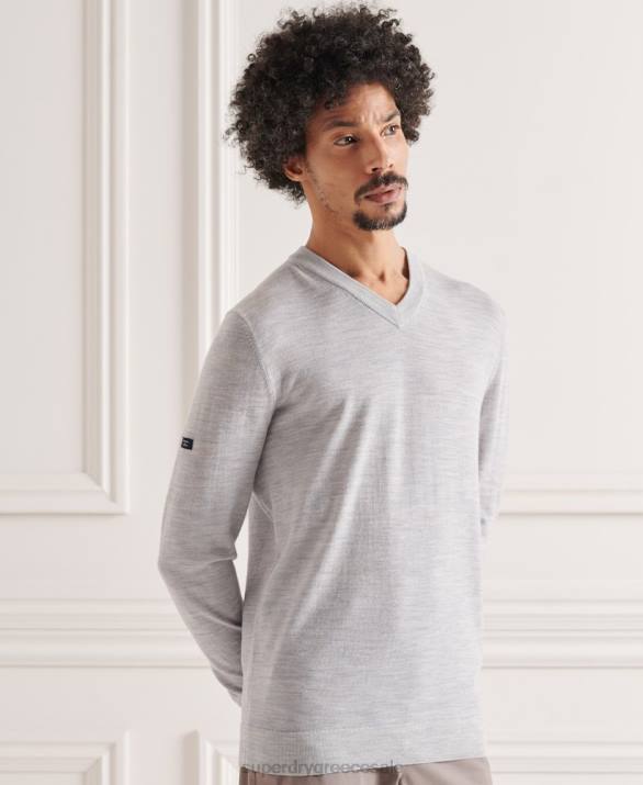 jumper merino v-neck άνδρες είδη ένδυσης γκρί Superdry L02L1319