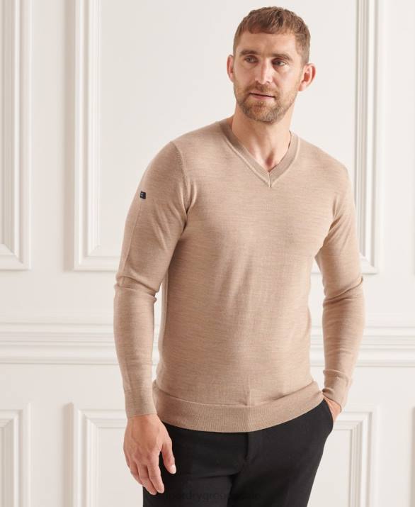 jumper merino v-neck άνδρες είδη ένδυσης καφέ Superdry L02L1320