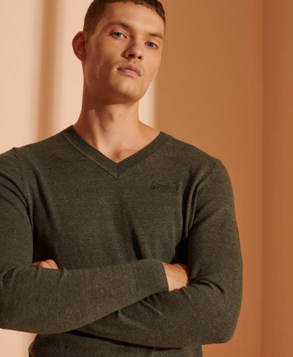 πορτοκαλί ετικέττα v-neck jumper άνδρες είδη ένδυσης πράσινος Superdry L02L1352