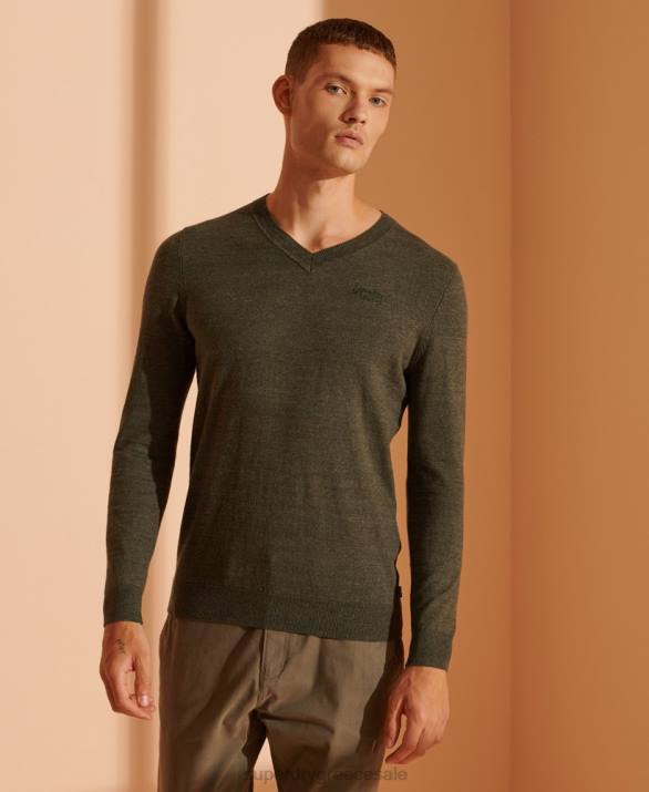 πορτοκαλί ετικέττα v-neck jumper άνδρες είδη ένδυσης πράσινος Superdry L02L1352