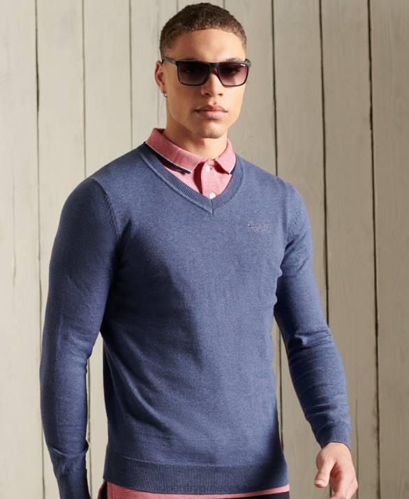 πορτοκαλί ετικέττα v-neck jumper άνδρες είδη ένδυσης μπλε Superdry L02L5328