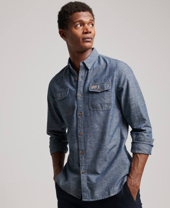 πουκάμισο chambray trailsman άνδρες είδη ένδυσης μπλε Superdry L02L84